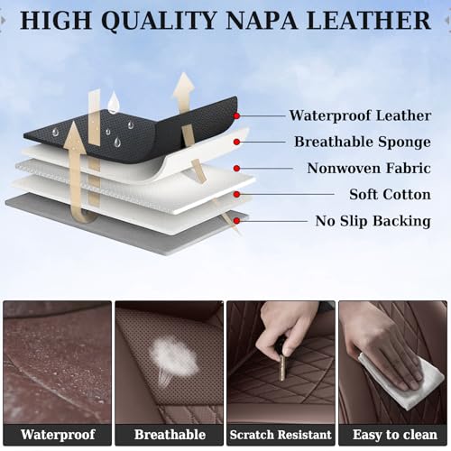 Image of Coverado Tacoma Seat Covers, Leather Front Car Seat Covers for Toyota Tacoma, Car Seat Protector Compatible with 2005-2023 Toyota Tacoma Double /Crew Cab(Brown)
