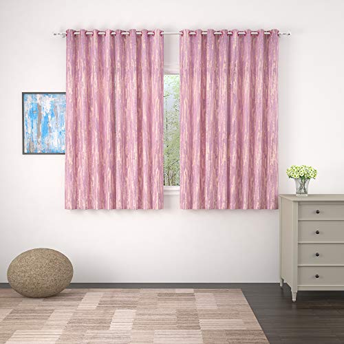 Image of Story@Home Bloom Collection Jacquard Lavish and Modern Rich Textured Solid 4 Piece Eyelet Ring top Window Curtain for Bedroom and Hall - 5 Feet, Textured Pink