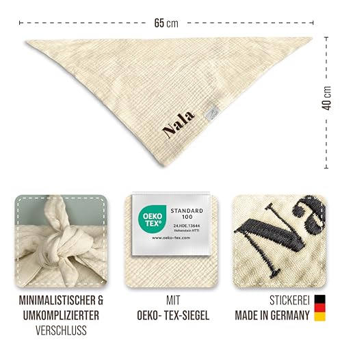 Hundehalstuch mit Namen Bestickt, Oeko-TEX® Standard 100 - Personalisiertes Hunde Halstuch als Geschenk für Hundeliebhaber (Beige)