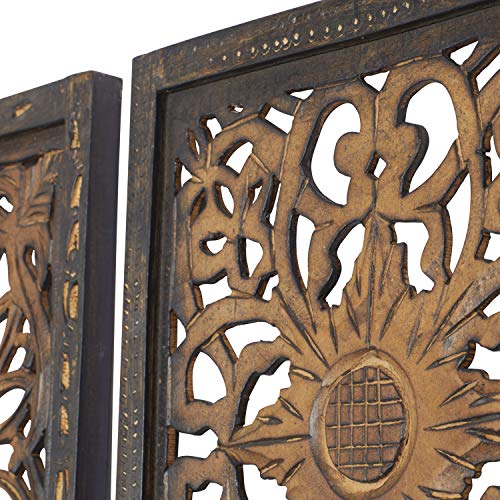 Deco 79 Wood Floral Handmade Intricately Carved Wall Decor, Set Of 2 48"H, 16"W, Brown #TOP4