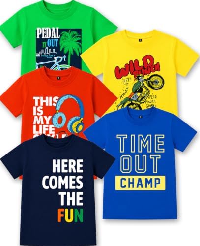 T2F Boys Boys regular fit tshirt T-Shirt (pack of 5)