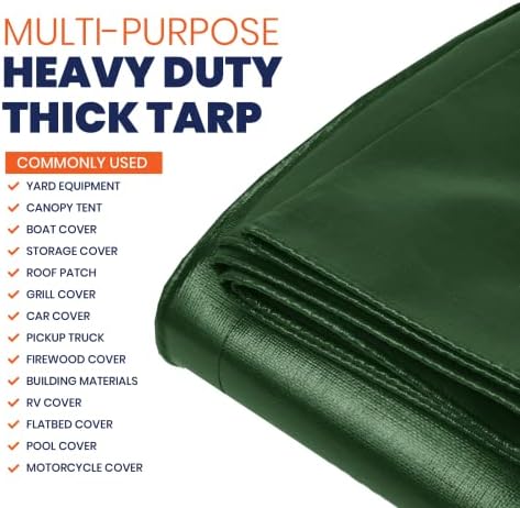 Tarpco Safety Extra Heavy Duty 14 Mil Tarp Cover, Waterproof, UV Resistant, Rip and Tear Proof, Poly Tarpaulin with Reinforced Edges for Roof, Camping, Patio, Pool, Boat (Green/Black 12′ X 12′) - 3