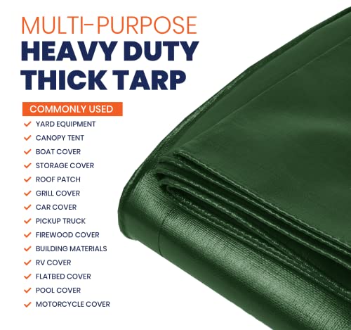 Image of Heavy Duty 10 Mil Tarp Cover, Waterproof, UV Resistant, Rip and Tear Proof, Poly Tarpaulin with Reinforced Edges for Camping, Roof, Patio, Pool, Boat. (Green /Black 24′ X 30′)
