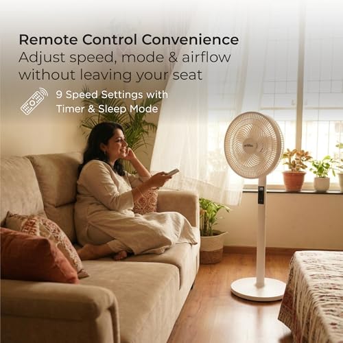 Image of Artifax Rechargeable Air Circulator Fan | 10400 mAh Battery | 9 Speed Oscillating Fan with Remote & Touch Control | 5 Blade Powerful Airflow | USB & DC Power | Portable Fan for Home & Office