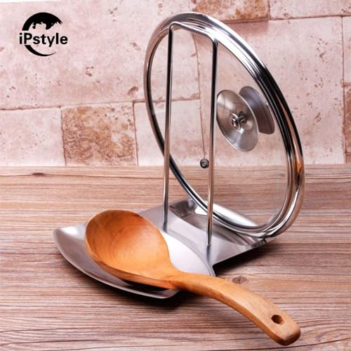 iPstyle Pan Lid Holder Progressive Lid and Spoon Rest Shelf 304 Stainless Steel Pan Lid Organizer Kitchen Decor Tool - Thumbnail 4