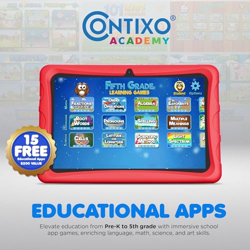 Image of Contixo 10 inch Kids Tablet - K103 Android Learning Tablet with Exclusive Games and Educational Apps, 32GB Storage, WiFi, Parental Controls & Kid-Proof Case - Red