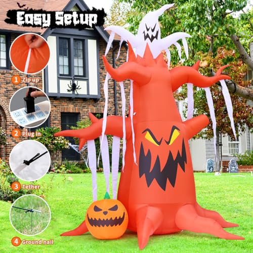 Image of GOOSH 10 FT Halloween Inflatables Tree Outdoor Decorations Blow Up Yard Scary Dead Tree with Pumpkin and Ghost with Built-in LEDs for Garden Lawn Indoor Party Decor