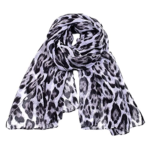GIVBRO Bufanda de gasa para mujer, bufanda de cuello de gasa con estampado de leopardo, bufanda para mujer, otoño, invierno, vestido blanco Cover