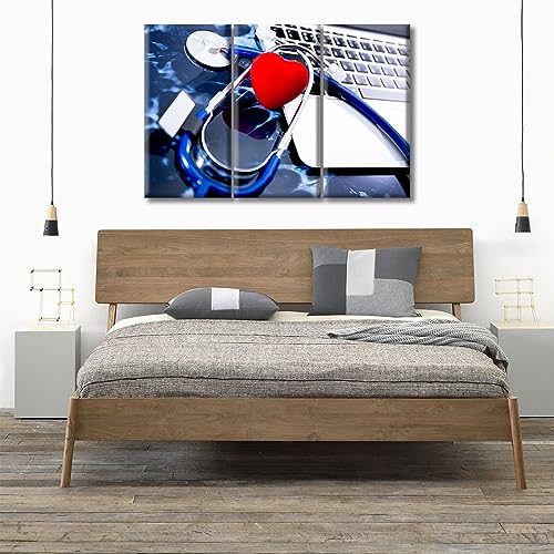 Image of 3 Panels Medical Instrument Wall Painting Medical Stethoscope on Film X-Ray Prints for Wall Decor Laboratory Art Prints Giclee Wooden Framed Gallery-Wrapped Ready to Hang (36 inch Wx24 H)