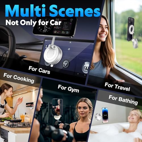 Image of (1 Year Warranty) Magnetic Vacuum Phone Holder, 360 Rotation & Powerful Suction Secure Mount for Car, Gym, Bathroom & Flat Surfaces,Universal Support for All Smartphones- White