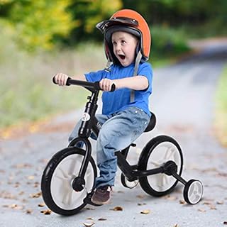 HOMCOM 11 Inch Kids Balance Bike Training Pedal Bicycle W/Removable Stabilizers EVA Tyres Adjustable Seat Height 2 to 5 Years Gift for Boys Girls Black