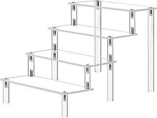 Acrylic Display Riser Stand Shelf Clear 4 Tier Cupcake Stand Perfume Display Holder Figures Desktop Decoration and Organizer Showcase Toys Retail Small Display Rack Candy Dessert Buffet 4 Steps Collection (9 inch 1 PACK)