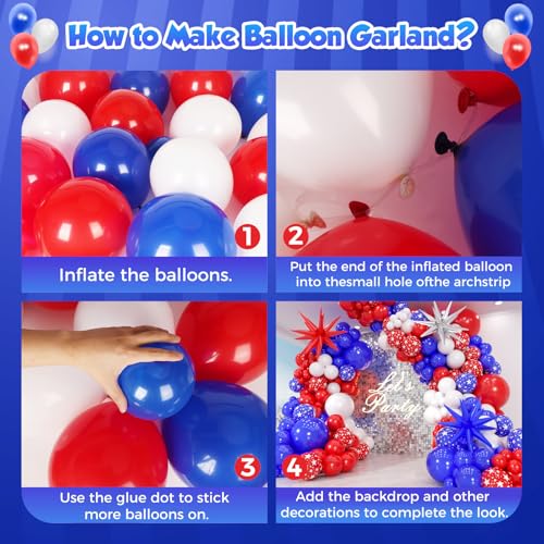 Image of Red White and Blue Balloon Garland Arch kit 155pcs with Star, Different Size Red White Blue Balloons for 4th of July Patriotic Party Graduation Memorial Day Anniversary Birthday Party Decor