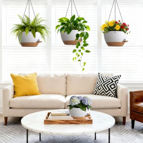 Homeuouz 25cm Selbstbewässernde Hängende Blumenampel 2er-Set – Blumentopf Hängend Innen & Außen, Hängeblumentöpfe mit Drainage für Balkon… – Ansicht 2