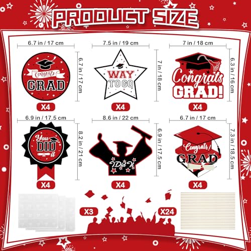 Image of 24Pcs Graduation Party Decorations Class of 2026, Graduation Centerpieces for Tables, 2026 Congrats Grad Party Centerpiece Stick Table Toppers for Graduation Party Supplies (Red)
