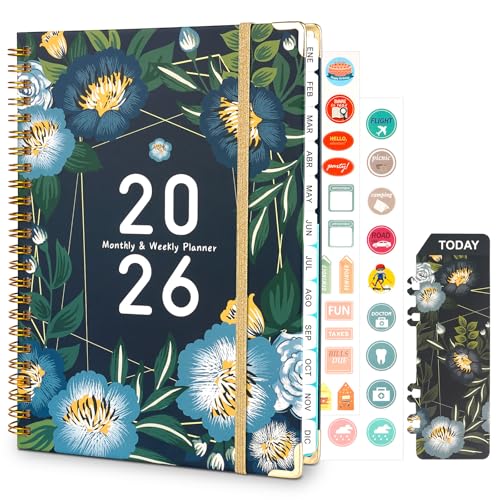 Agenda 2026 Planificador Diario, Semanal y Mensual, Pestañas de Enero a Diciembre 2026,Cuaderno Espiral en Español, Tamaño A5 (21 * 14,5 cm), Agenda de Trabajo para Escuelas,Oficinas,Estudiantes