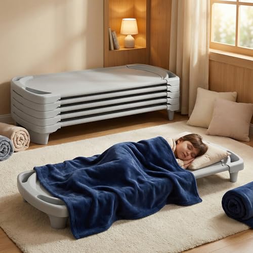 Image of Angeles Sleeping Cot Daycare Essentials, Gray, Standard, Set of 4 | Fully Assembled Toddler Cot, Breatheable Sof-Tex Mesh & Durable Steel Frame, Stackable Cots for Preschools and Daycares