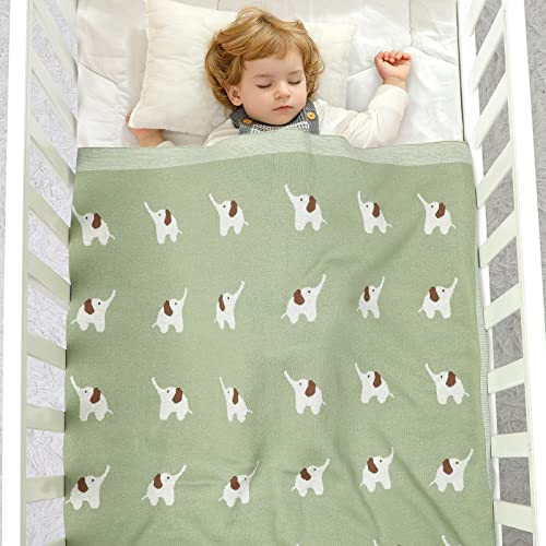 LAWKUL Baby Blankets for Newborn 100% Cotton Knitted Elephant Soft Blanket Airy for Boy Girl Green Pram/Mose Basket(90x70cm) - Image 2