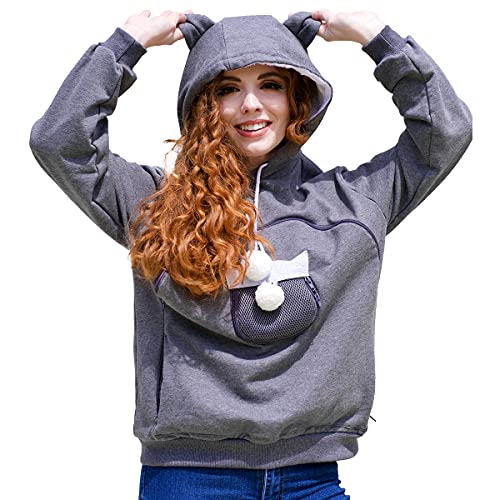 Image of ALYC Unisex Hoodies Pet Holder Cat Dog Large Pouch Carriers Pullover with Cat Printing Sweatshirt