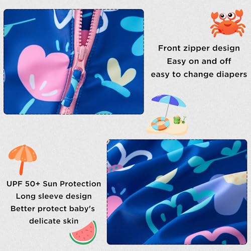 Image of UMELOK Baby Girls One Piece Swimsuit Infant Bathing Suit Long Sleeve Rash Guard Swimwear with UPF 50+ Sun Protection
