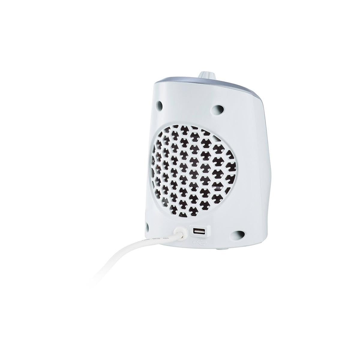 EWT Termoventilador cerámico DDF, unidad compacta de sobremesa con conexión USB y termostato, función de carga para smartphone, calefactor con iluminación LED, de ajuste continuo, 250 W
