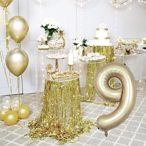 Image of Light Gold Purple Number 9 Balloon, 40 Inch Metallic Gold Foil Number Balloons Set 0-9 for Boys Men, Globos de Numero 9 Helium Balloon for 9th Age Girls Birthday Anniversary Party Decorations Supplies