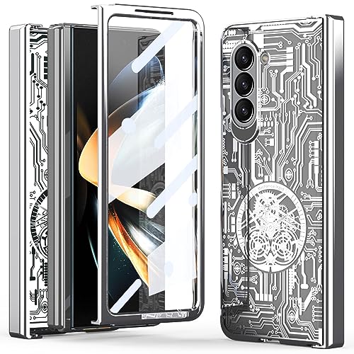 Miimall Galaxy Z Fold 5 Docomo SC-55D/AU SCG22�ی�P�[�X �t�C�����y�@�B���T�C�o�[�p���N�����z Galaxy Z Fold 5�P�[�X �I�V������ �܂��ޕ����ی� �M�����N�V�[ Z Fold 5 �J�o�[ �S�ʕ�