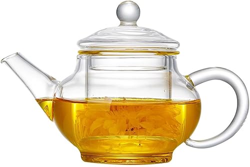 123Arts Tetera pequeña, tetera de vidrio con infusor, tetera para té suelto con tapa, 8 onzas
