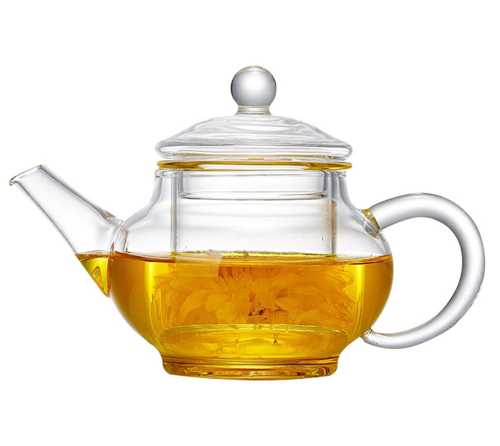 123Arts Small Tea Pot, Glass Teapot with Infuser, Tea Kettle for Loose Tea with Lid, 8 Oz