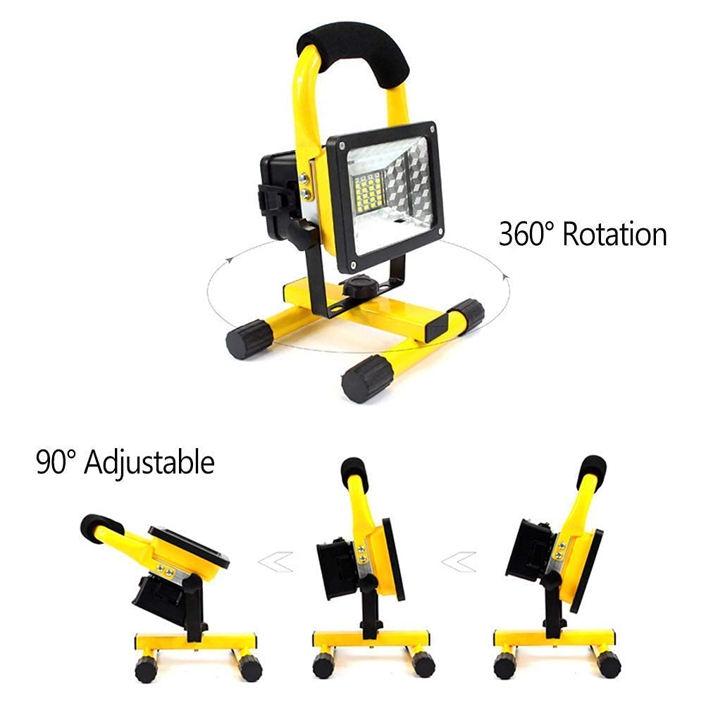 Luz de trabajo LED recargable de 30 W, 2 modos, foco de exterior portátil regulable con luz de advertencia de flash rojo azul, 360 grados; Soporte giratorio Proyector impermeable IP65 para pesca, cáma