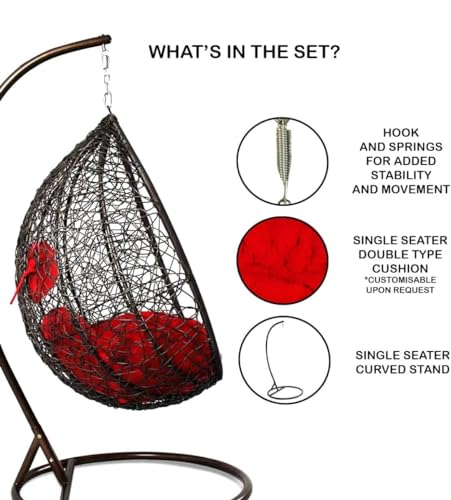Image of Single Seater Swing Chair with Stand and Cushion Hammock Swing for Adult Outdoor Indoor Garden Living Room Balcony Hanging Chair (Black Red)