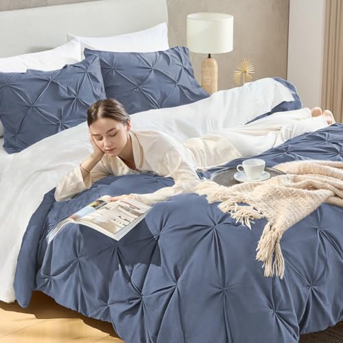 Image of Andency Oversized King Pinch Pleat Comforter Set (120 inchx98 inch),3 Piece Lightweight Pintuck Bedding Comforters & Sets, Fluffy Down Alternative Comforter with 2 Pillow Shams for All Season,White