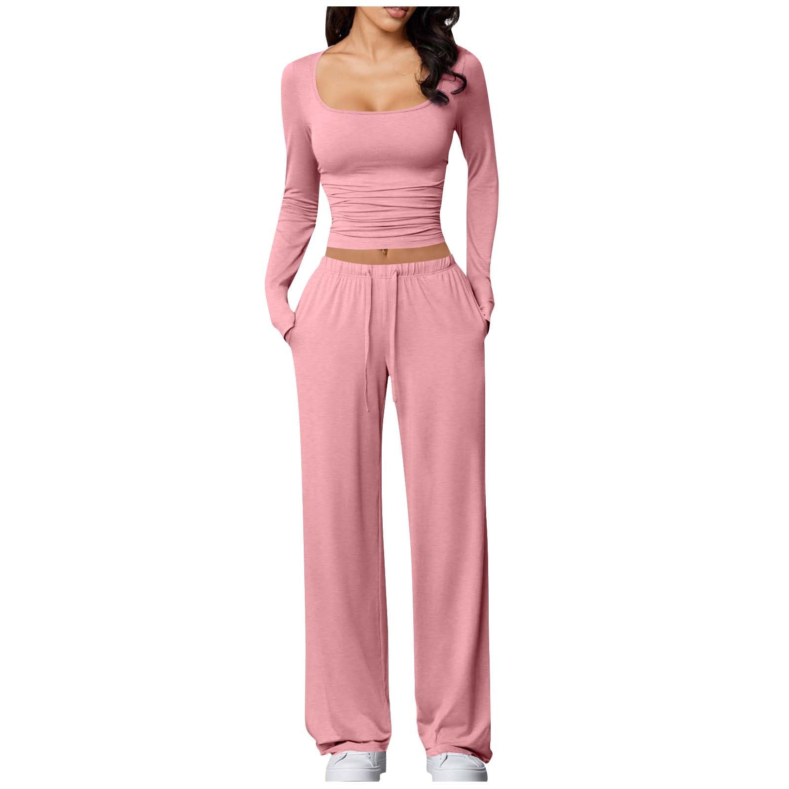 2 Piece Lounge Sets for Women Long Sleeve Wide Leg Tracksuits Casual Loungewear Two Pcs Matching Set Fall