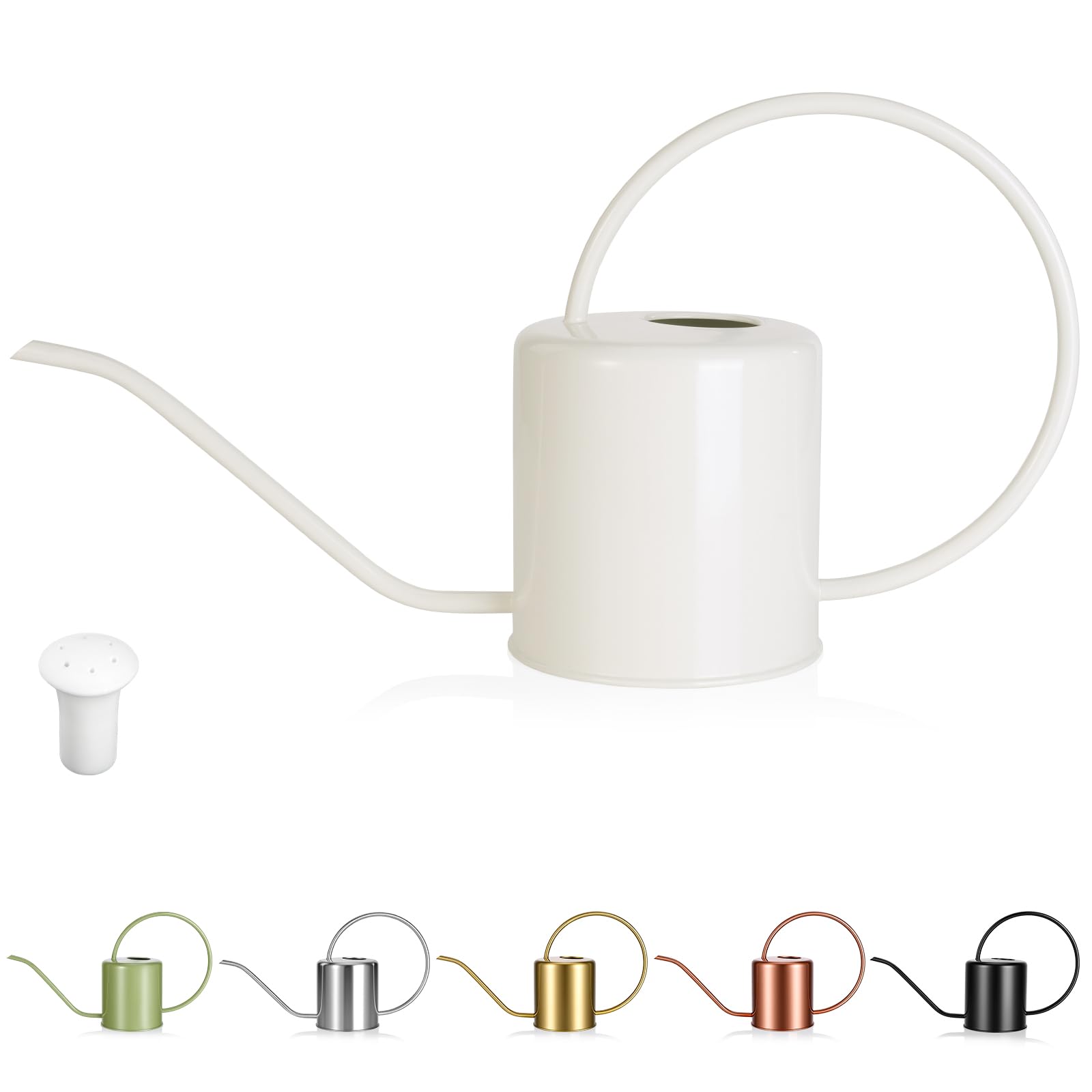 Konewka do podlewania roślin, 1500 ml, stal nierdzewna, metal, nowoczesna, dekoracyjna, z długą wylewką, do roślin doniczkowych, bonsai, kwiatów ogrodowych, kremowo-biała