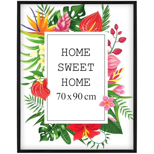 MG Design Cornice 70x90 cm - colore Nero, in legno, con vetro acrilico - da appendere in verticale o in orizzontale, senza sfondo, per foto, poster, puzzle