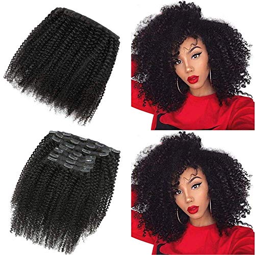 Kinky Curly Clip in Hair Extensions for Black Women, 10A Brazilian 4B 4C Afro Kinky Curly Clip ins Hair Extensions Clip in Human Hair for Black Women Natural Color 7pcs 25clips 125 Gram (24 Inch, Kinky Curly Clip)