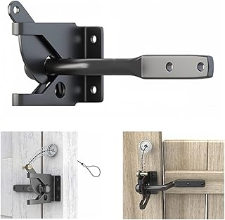 Self Locking Gate Gravity Door Latch Automatic Gate Latch for Metal Wooden Fences Stainless Steel Spring Loaded with Adjustable Gate Latch Longer Fasteners & Pull String for Secure Pool Garden - Black