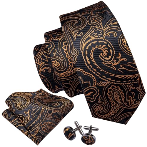Image of Barry.Wang Men Tie Set Paisley Silk Necktie Pocket Square Cufflinks Formal Wedding Business Party