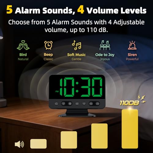 Image of AuroraCalm Digital Alarm Clock with Large Numbers for Bedrooms: Bold Display Readable Across The Room with 5 Level Brightness - 5 Alarm Sounds 8 Night Lights for Kids Seniors Teens - Green
