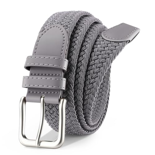 Mens Belt Braided Stretch Belt for Men Golf Pants Casual Jeans (Light Gray)