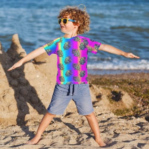 ALAZA Kids Rash Guard Girls Boys Toddler Swim Shirts Short Sleeve Leopard Monstera Leaf UPF 50+ 3T4