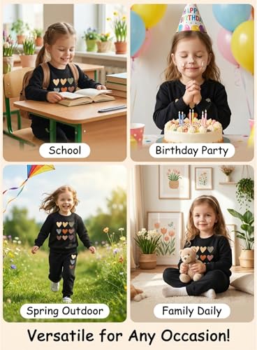 Image of Cute Toddler Girls Sweatsuit - Casual Heart Print Child Clothes Fall Outfit