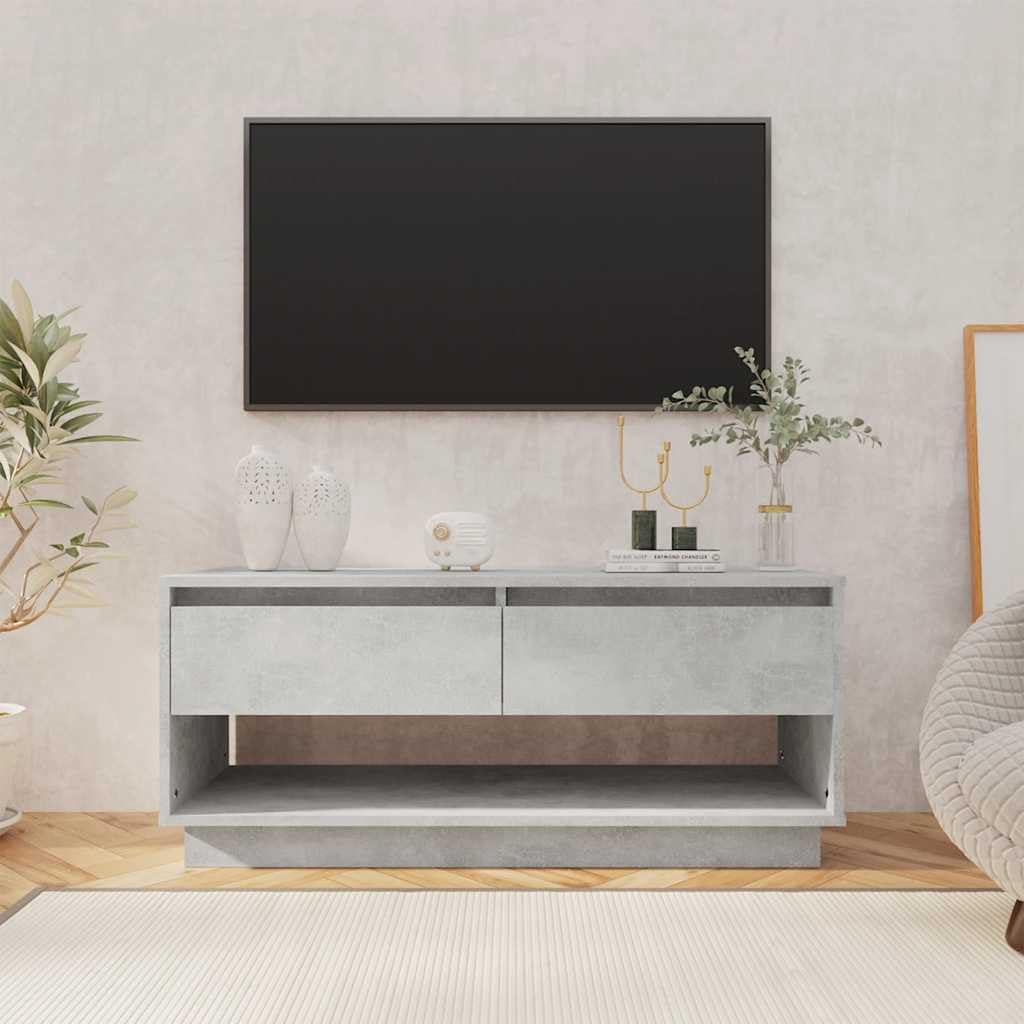 Mobile TV grigio cemento in legno, 102 x 41 x 44 cm, con 2 cassetti e scomparto aperto, per soggiorno, camera da letto, spazio e gestione dei cavi