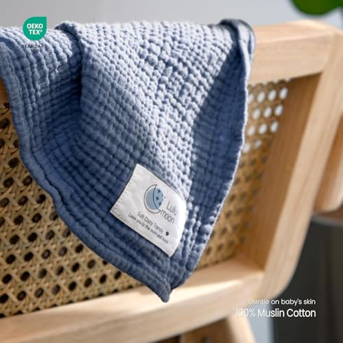 Image of lulumoon Muslin Swaddle Blanket Baby - Cotton Swaddling Blanket Soft Baby Receiving Blankets Neutral 3Pack(Navy)
