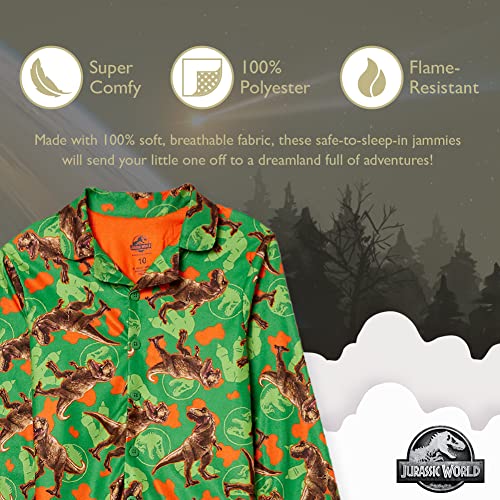 Jurassic World Boys' 2-Piece Loose-fit Button Down Pajama Set, Soft & Cute for Kids3