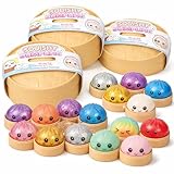 XXL Mystery Dumplings Squishy Buns 1er, 3er, 4er Set – Glitzer & Matt Überraschungsfarbe – 9,5cm Squeeze Toy mit Steamer Box – Anti Stress Ball Knetball Baozi Mochi Büro (3er Set - Glitzer)