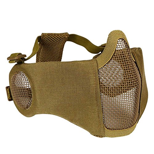 AOUTACC Masque Airsoft en maille, Masques en maille demi-visage avec protection auditive pour CS/Hunting/Paintball/Shooting-TAN