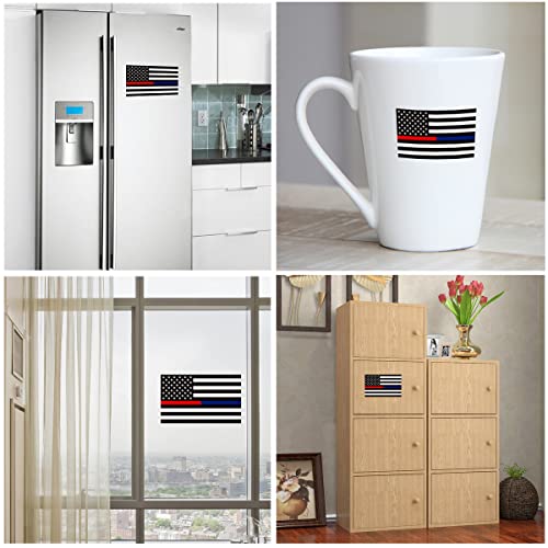 Image of QQSD Thin Red and Blue Line American Flag Sticker Police Firefighter Decal in Multiple Sizes - Honoring Law Enforcement Officers, 3 Pack, 11.7 x 8.3 Inches