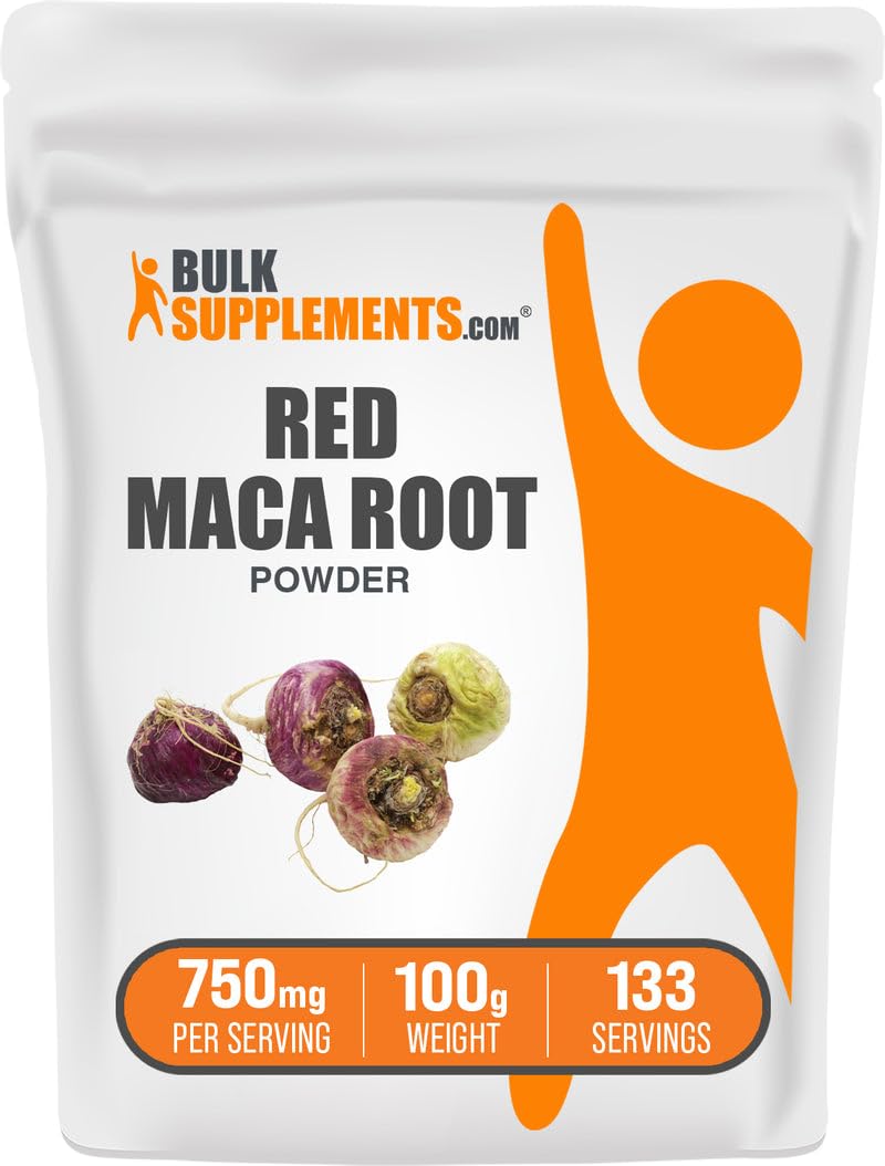 BulkSupplements.com Red Maca Powder - from Root, Maca Supplement, Herbal Supplement - Vegan & Gluten Free, 750mg per Serving, 100g (3.5 oz) (Pack of 1)