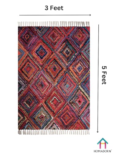 Image of HOMADORN Handmade Upcycled Sustainable Printed Rug, Dhurrie, Carpet for Living Room, Bedroom, Outdoor Decor